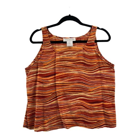 Jones New York Tops - Jones New York Womens Tank Top Yellow Orange Striped Sleeveless Stretch Silk 14